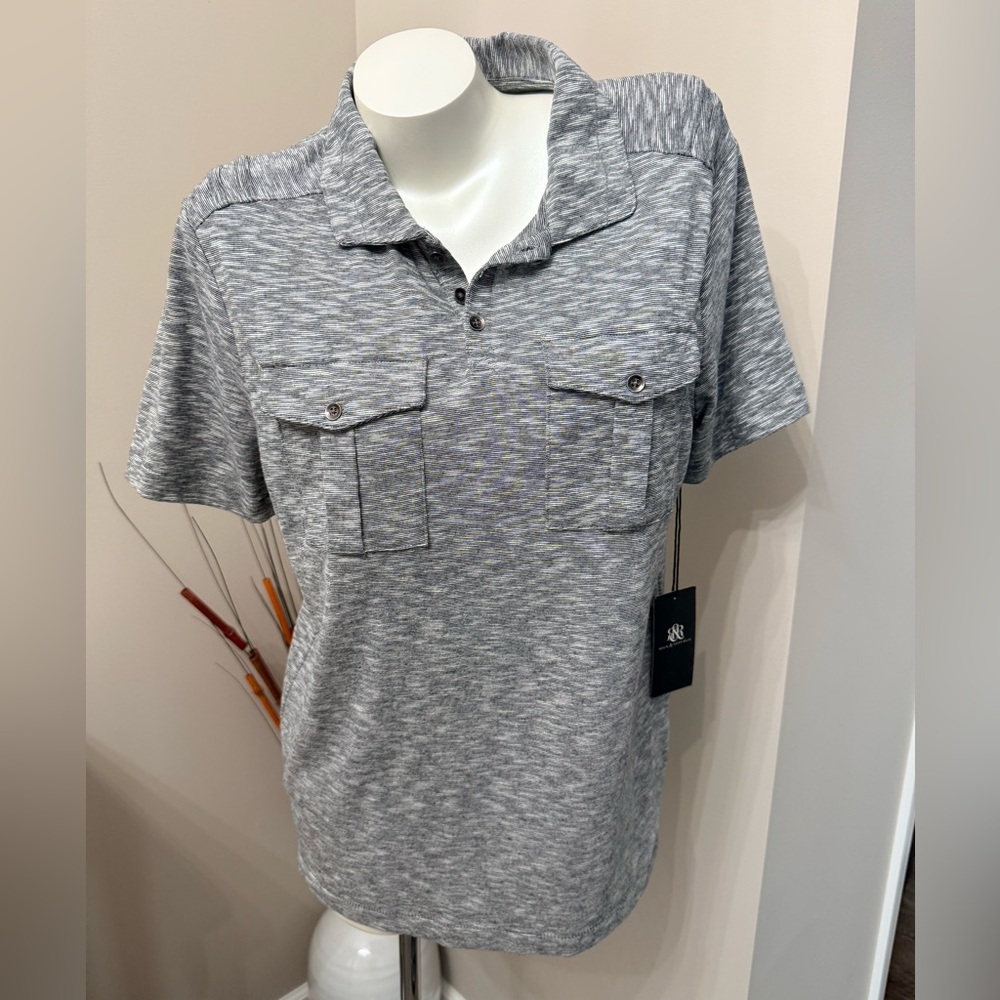 NEW Rock Republic Shirt Mens Medium Iconic Polo Heather Gray Casual Stretch